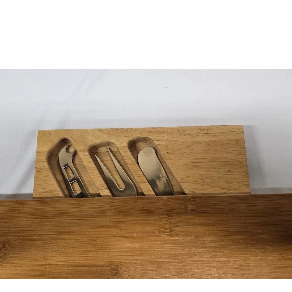 Barcon Bamboo Cheese Board Charcuterie Set with Slide Out‎ Drawer and 3 Tools